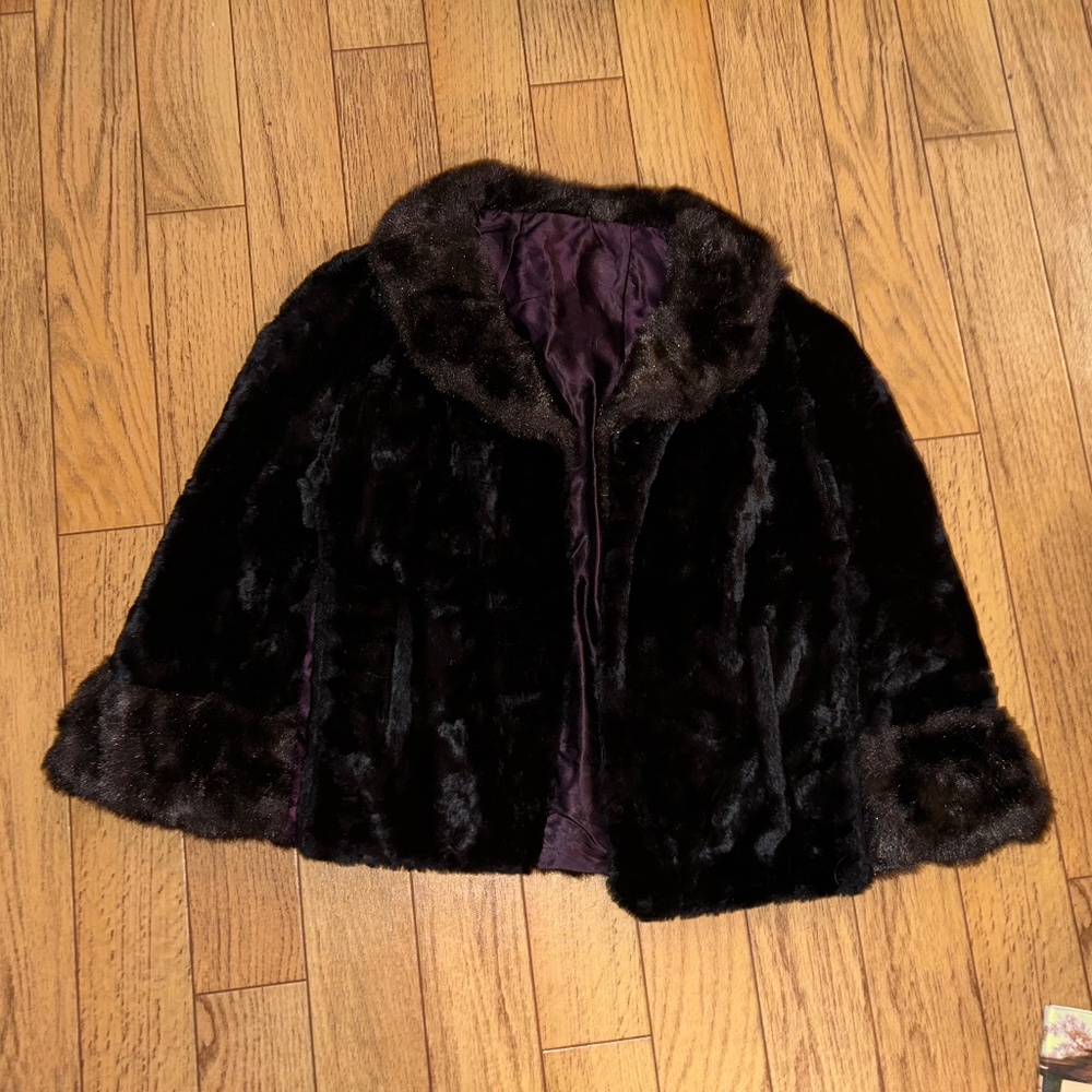 Vintage faux fur cape jacket